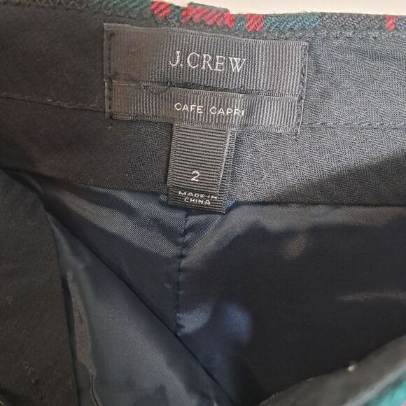 J.Crew Womens Cafe Capri Cropped Pants Red Green Plaid Mid Rise Flat Front 2 - Picture 3 of 5